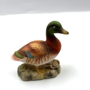 Vintage Painted Porcelain Mallard Duck Male Made In Tiawan Figurine Shelf Sitter
